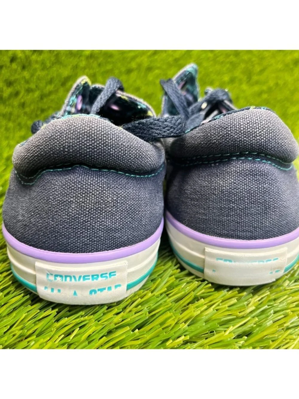 Converse All Star Low Girls Size 5Y Navy Purple Athletic Skate Shoes Sneakers
